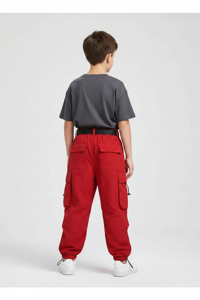 Pantalon Parachute Rouge Cargo Ample Enfant Hip Hop - Polyester - vue 2