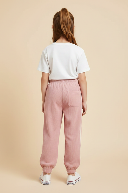 Pantalon Parachute Rose Côtelé Lettre C Fille - Cordé - vue 2