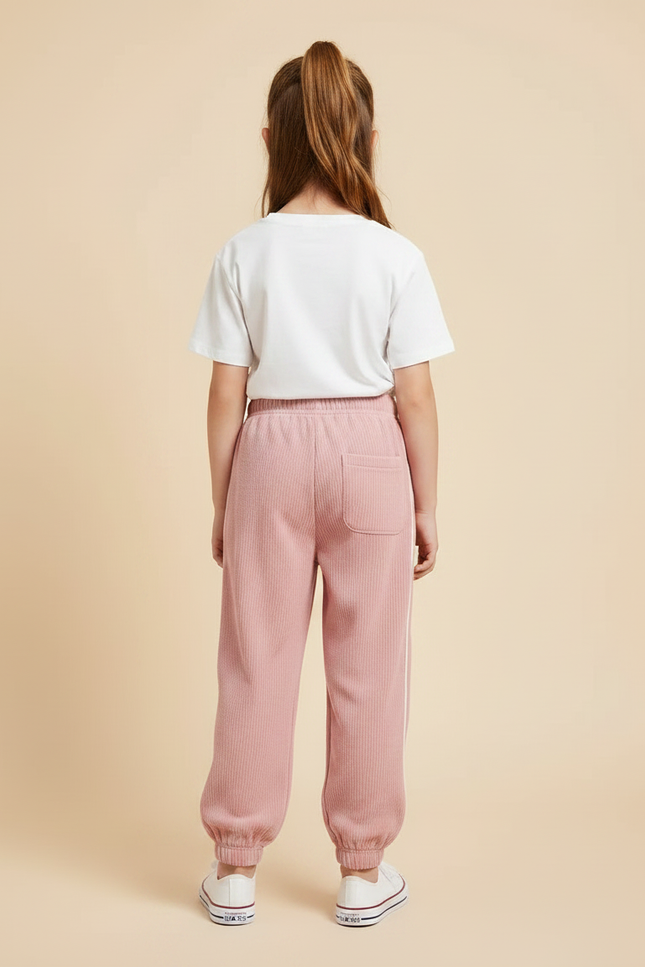 Pantalon Parachute Rose Côtelé Lettre C Fille - Cordé - vue 2