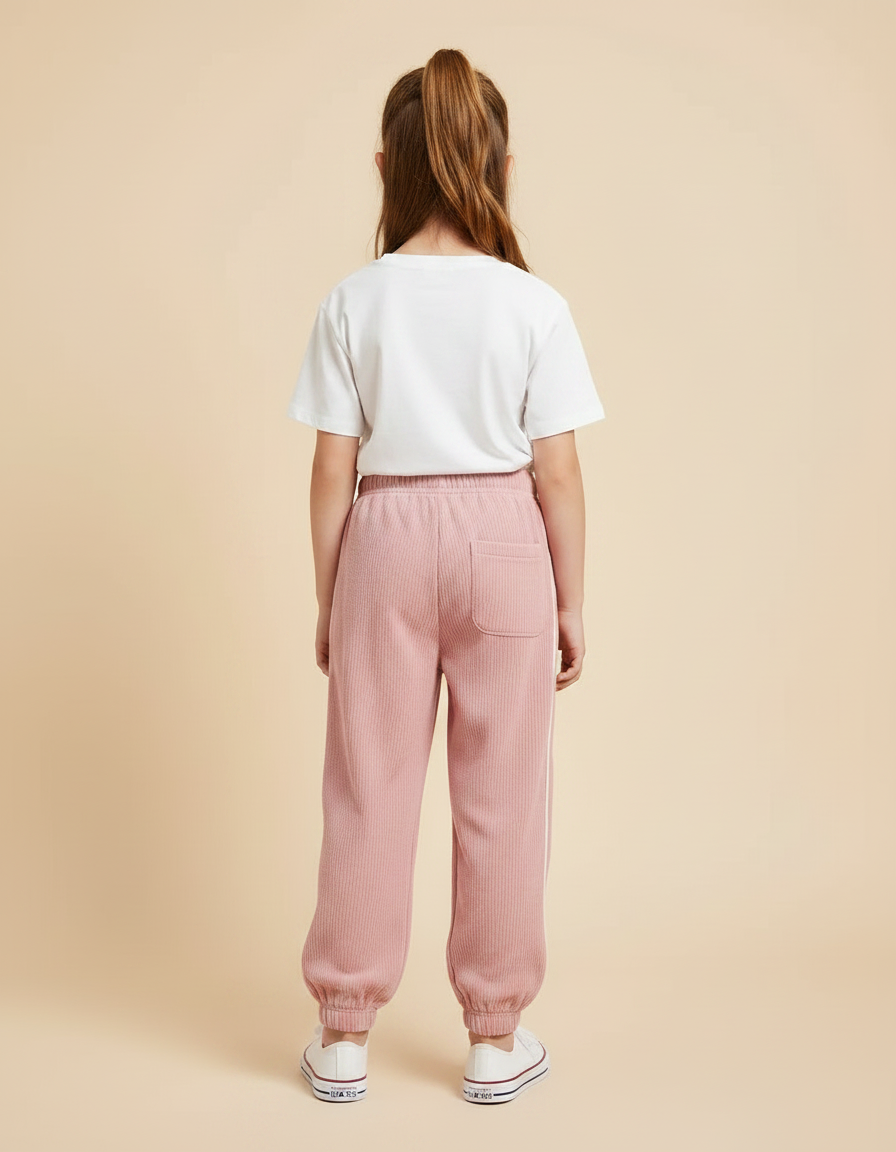 Pantalon Parachute Rose Côtelé Lettre C Fille - Cordé - vue 2