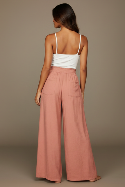 Pantalon Parachute Rose Pêche Fluide Ample Taille Élastique - Viscose - vue 2