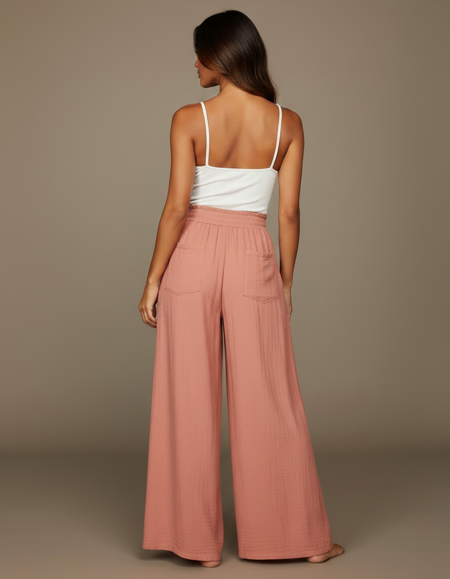 Pantalon Parachute Rose Pêche Fluide Ample Taille Élastique - Viscose - vue 2