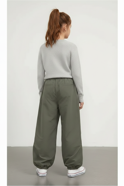 Pantalon Parachute Vert Ample Fluide Décontracté Adolescent - Kaki Polyester - vue 2