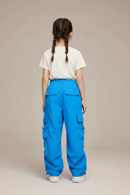 Pantalon Parachute Bleu Cargo Ample Décontracté Enfant - Polyester - vue 2