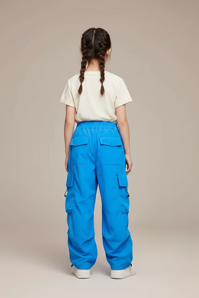Pantalon Parachute Bleu Cargo Ample Décontracté Enfant - Polyester - vue 2