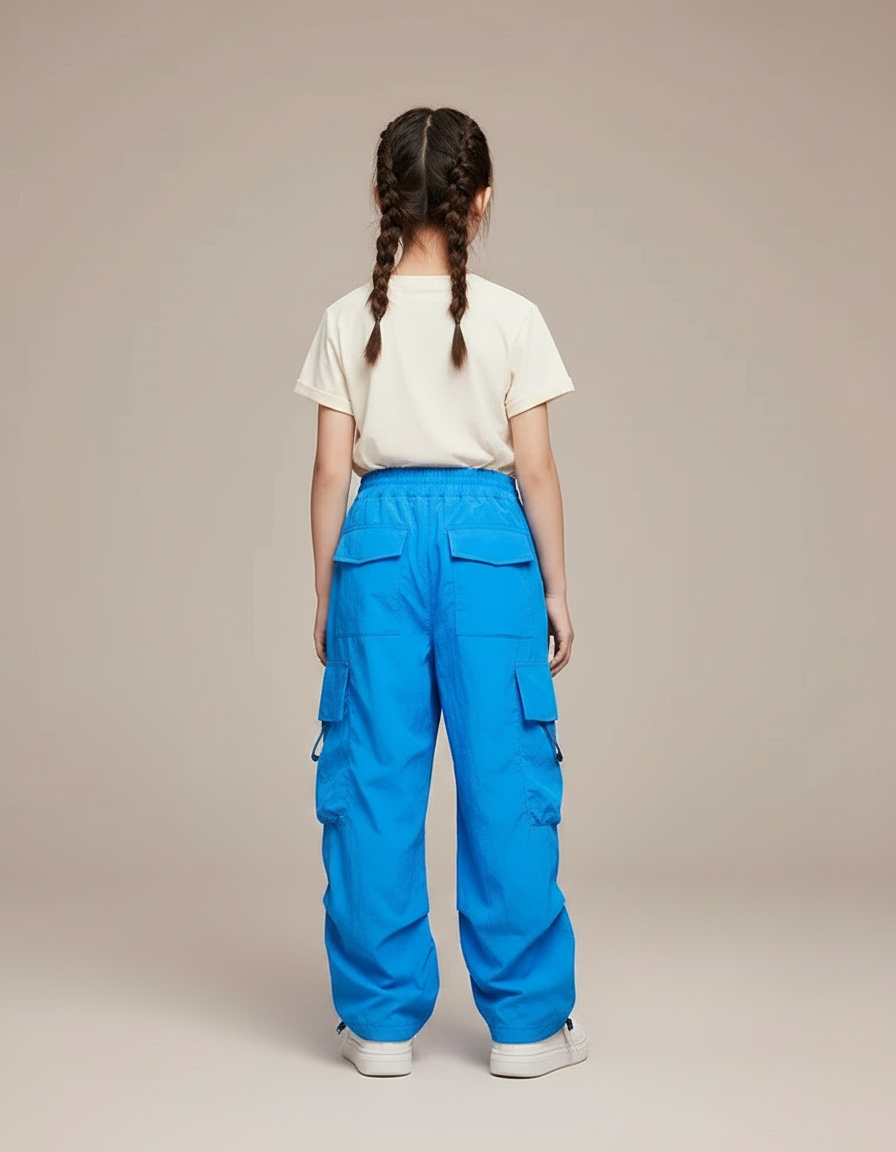 Pantalon Parachute Bleu Cargo Ample Décontracté Enfant - Polyester - vue 2