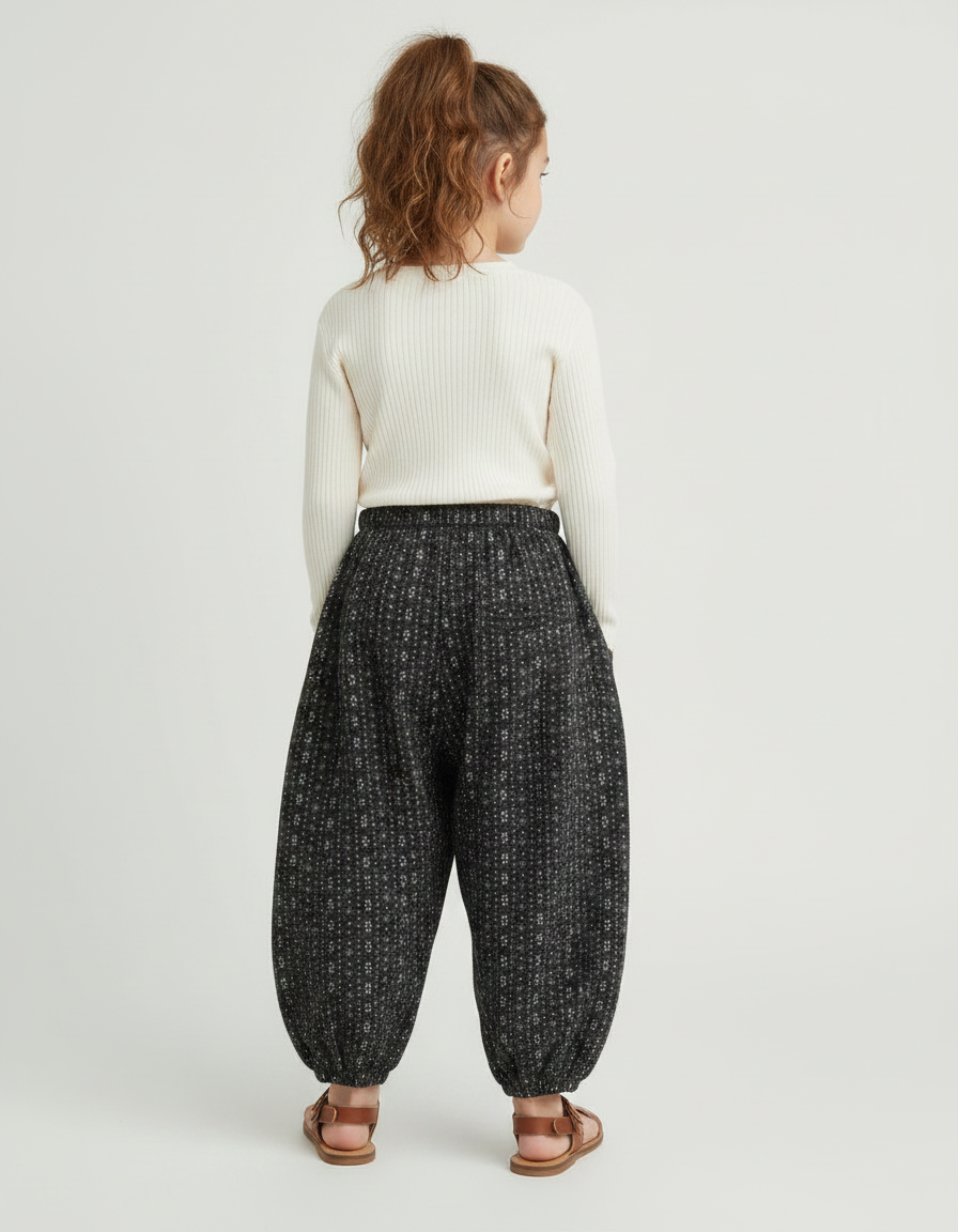 Pantalon Parachute Noir Ample Imprimé Floral Enfant - Laine - vue 2