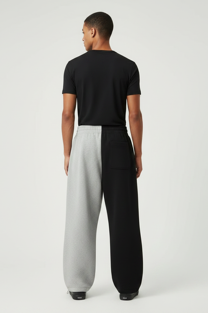 Pantalon Parachute Bicolore Ample Brodé Streetwear - Multicolore Molleton - vue 2