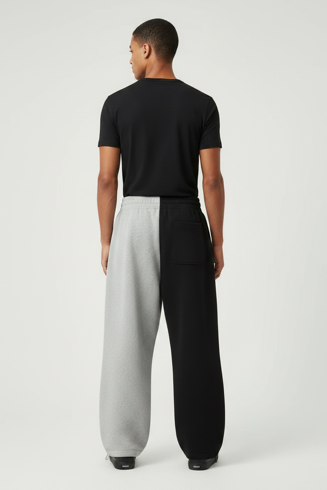 Pantalon Parachute Bicolore Ample Brodé Streetwear - Multicolore Molleton - vue 2