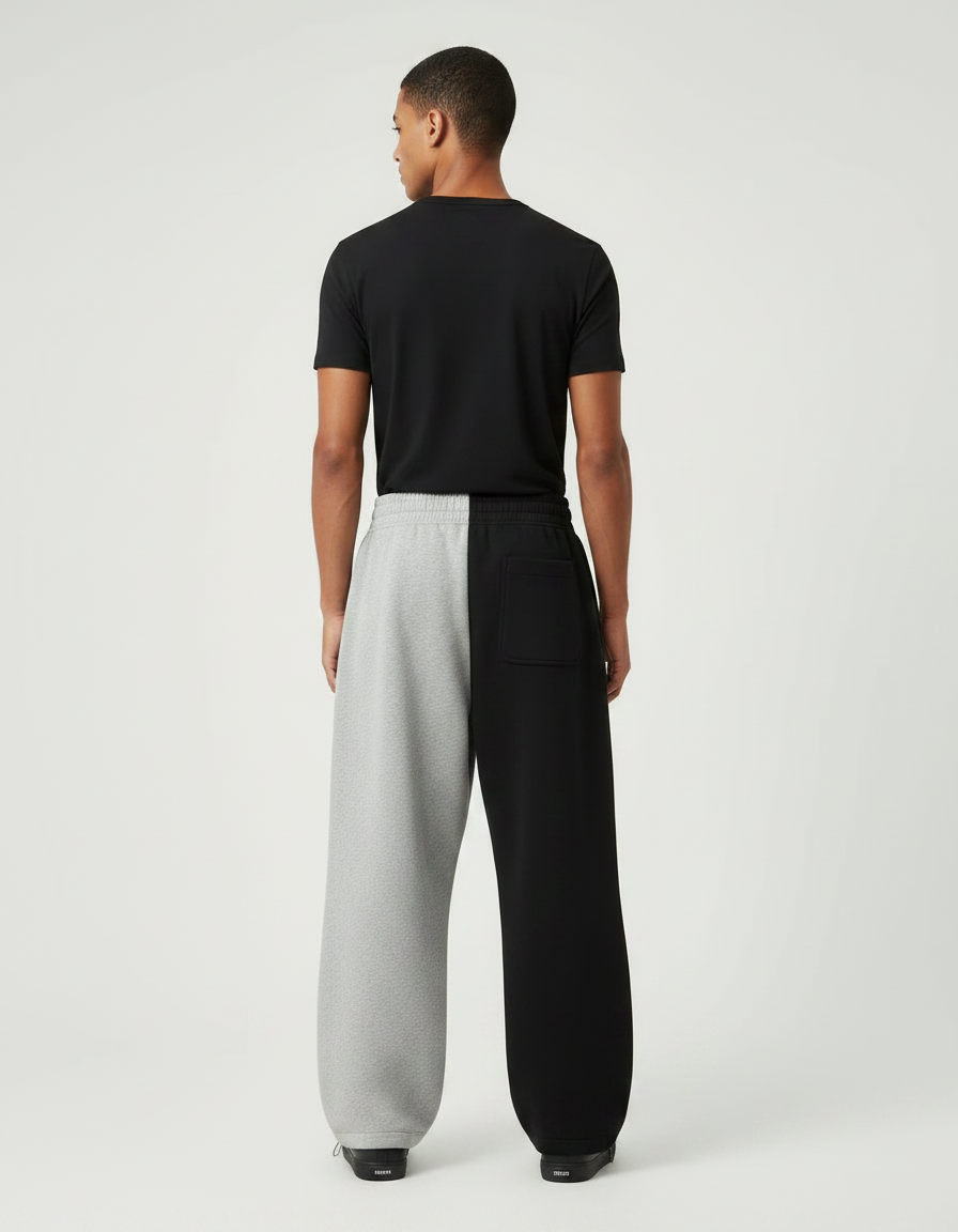 Pantalon Parachute Bicolore Ample Brodé Streetwear - Multicolore Molleton - vue 2