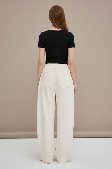 Pantalon Parachute Crème Ample Brodé Décontracté Fluide - Beige Molleton - vue 2