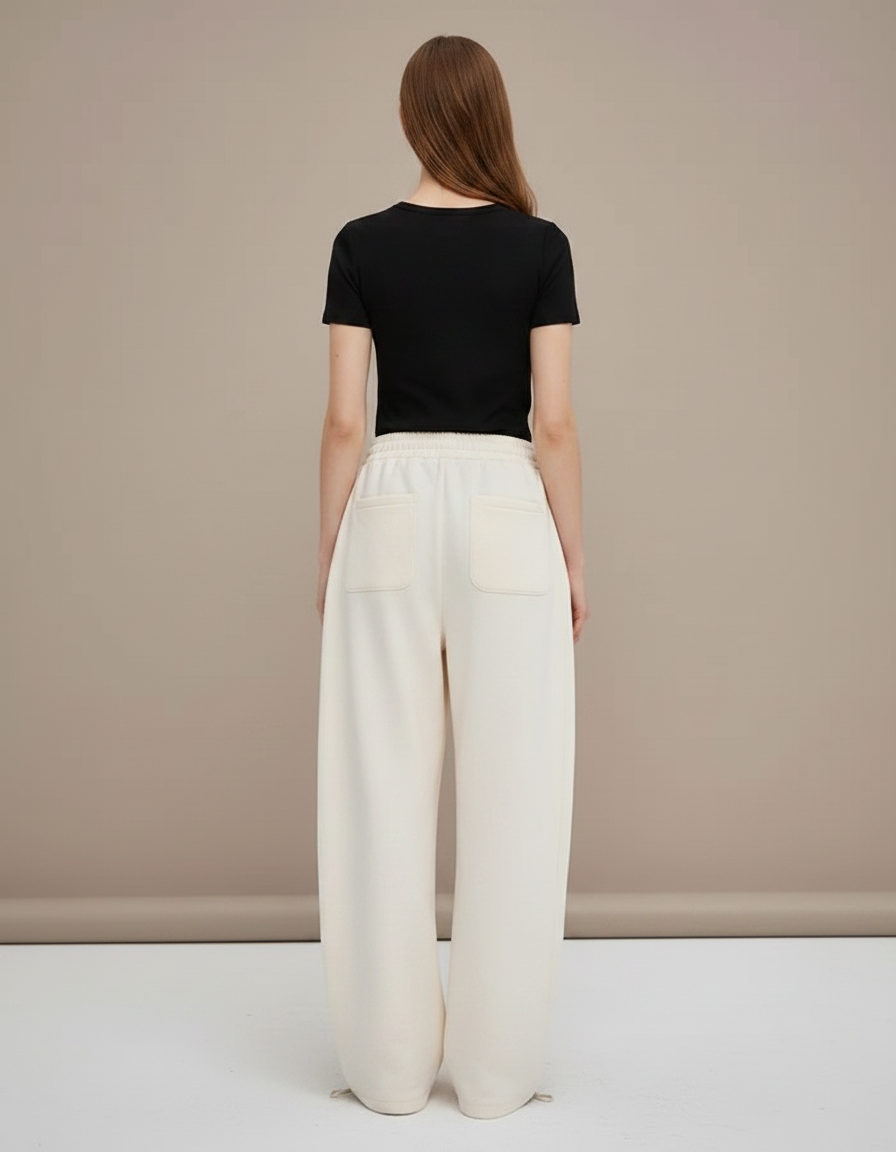 Pantalon Parachute Crème Ample Brodé Décontracté Fluide - Beige Molleton - vue 2