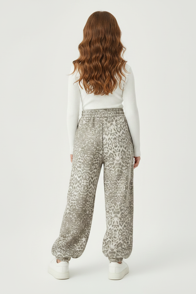 Pantalon Parachute Léopard Ample Cordon Décontracté - Kaki Molleton - vue 2