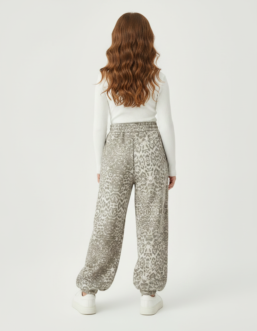 Pantalon Parachute Léopard Ample Cordon Décontracté - Kaki Molleton - vue 2