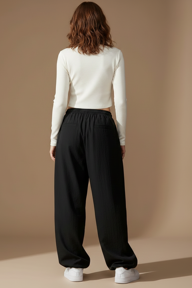 Pantalon Parachute Noir Ample Imprimé Sirène Cordon Femme - Polyester - vue 2