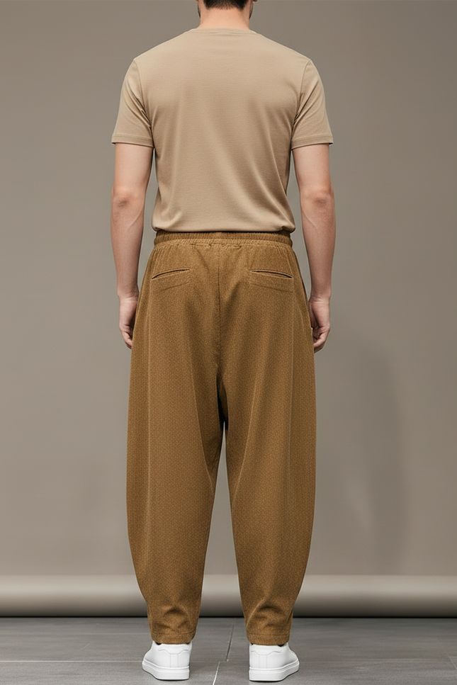 Pantalon Parachute Marron Ample Côtelé Décontracté Homme - Cordé - vue 2