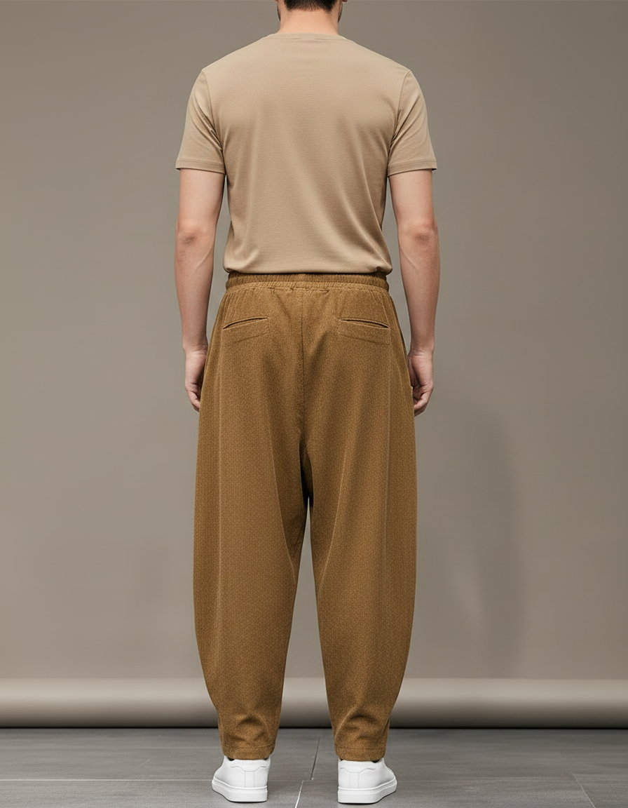 Pantalon Parachute Marron Ample Côtelé Décontracté Homme - Cordé - vue 2