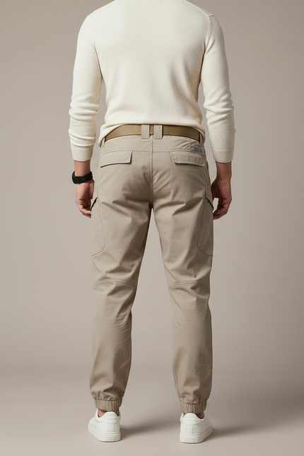 Pantalon Parachute Beige Cargo Tactique Homme Ajusté - Polyester - vue 2