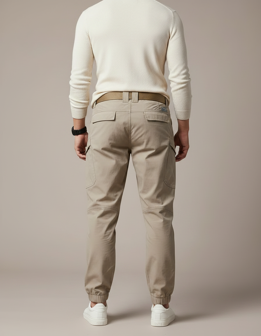 Pantalon Parachute Beige Cargo Tactique Homme Ajusté - Polyester - vue 2