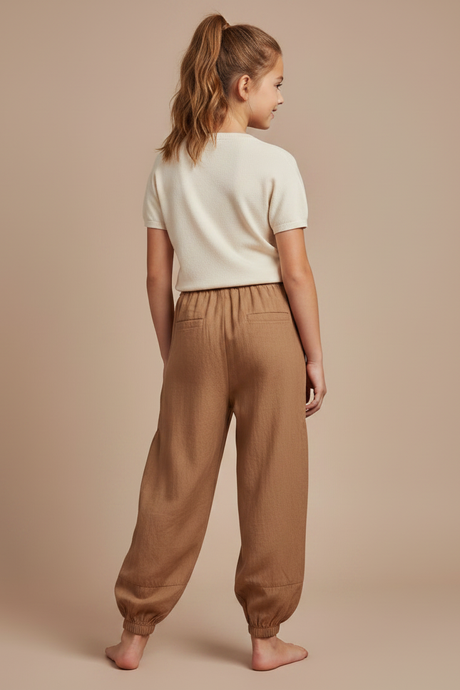 Pantalon Parachute Marron Ample Coton Enfant Décontracté - Lin - vue 2