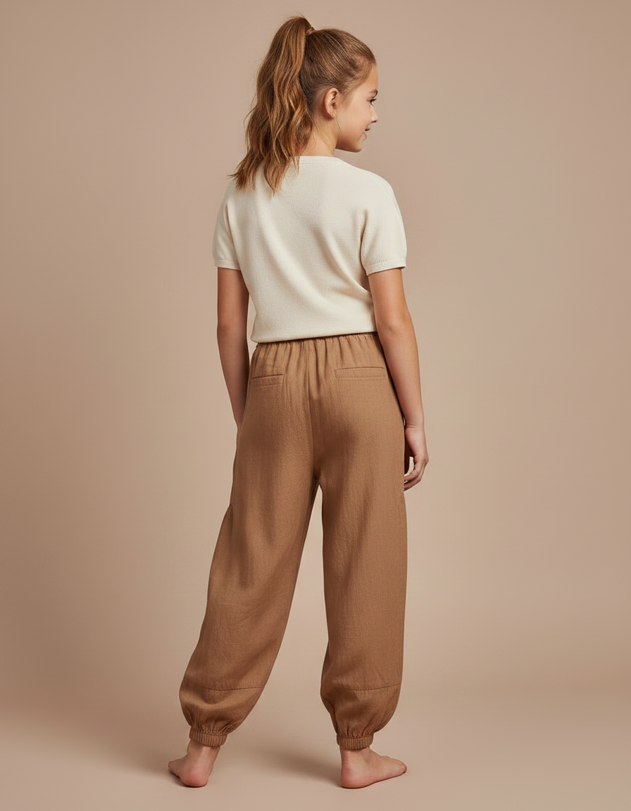 Pantalon Parachute Marron Ample Coton Enfant Décontracté - Lin - vue 2
