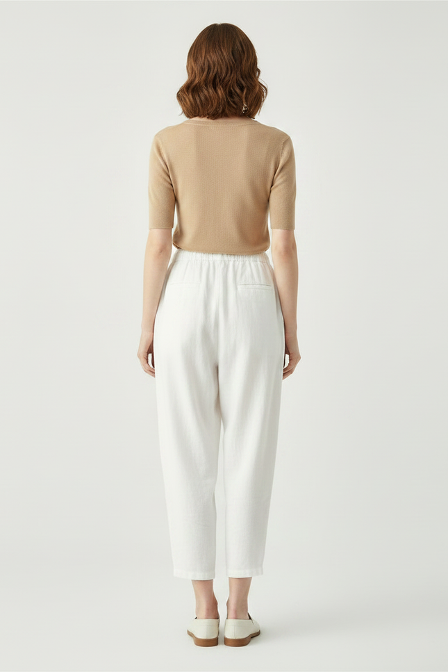 Pantalon Parachute Blanc Lin Ample Décontracté Cordon - vue 2