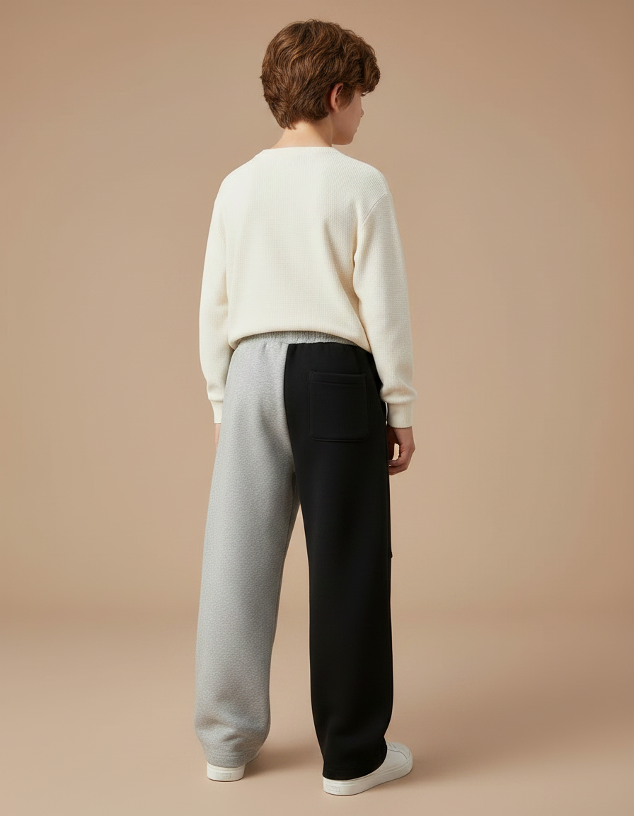 Pantalon Parachute Bicolore Gris Noir Ample Enfant - Multicolore Molleton - vue 2