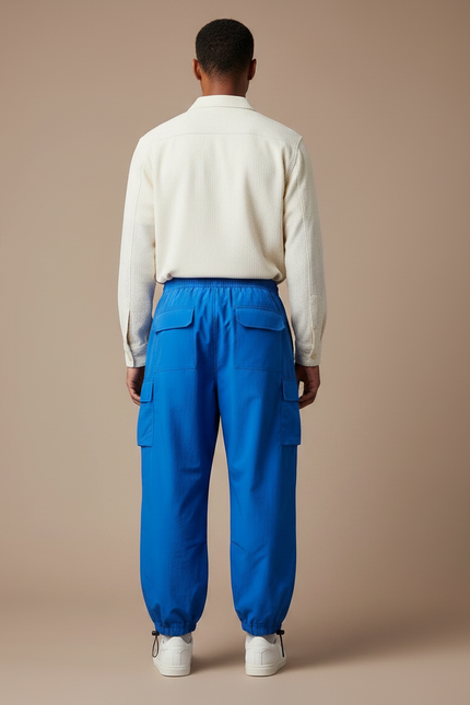 Pantalon Parachute Bleu Électrique Ample Cargo Cordon - Polyester - vue 2
