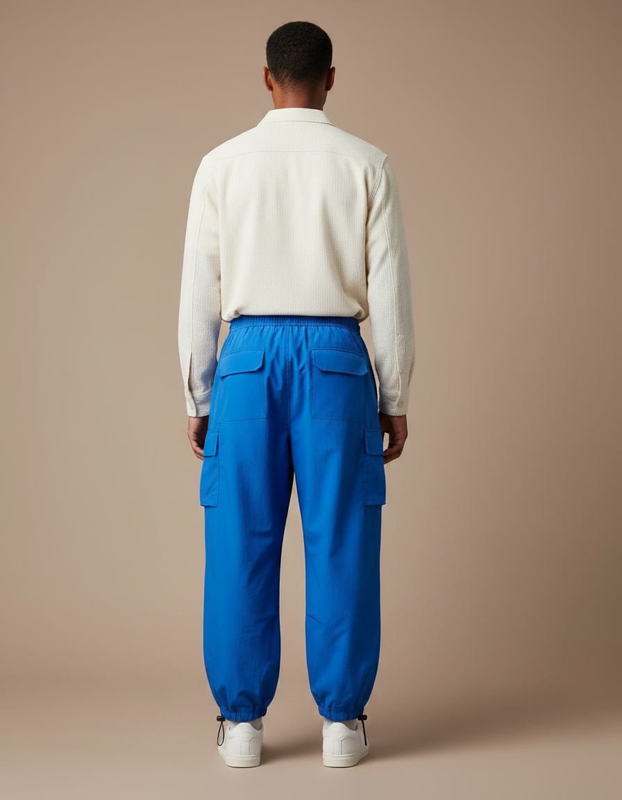 Pantalon Parachute Bleu Électrique Ample Cargo Cordon - Polyester - vue 2