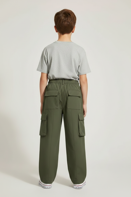 Pantalon Parachute Vert Kaki Ample Cargo Enfant Décontracté - Polyester - vue 2