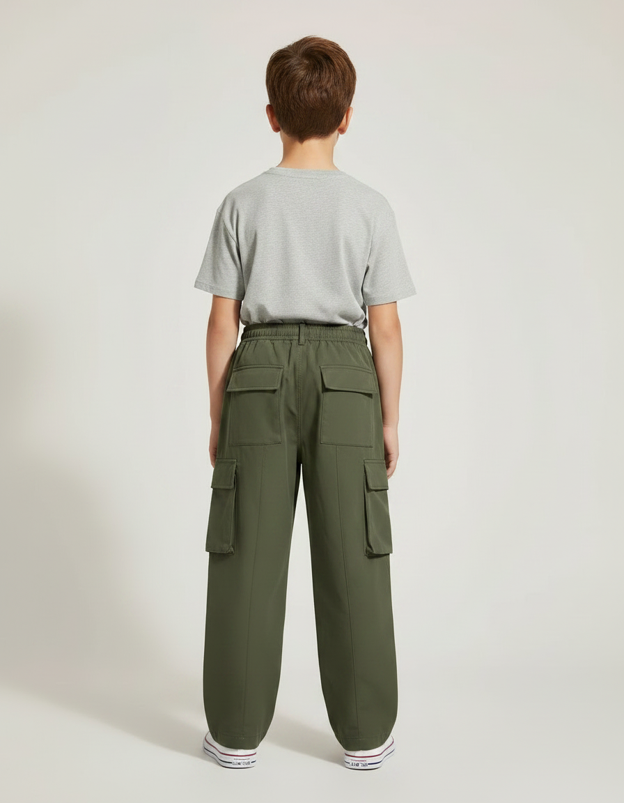 Pantalon Parachute Vert Kaki Ample Cargo Enfant Décontracté - Polyester - vue 2
