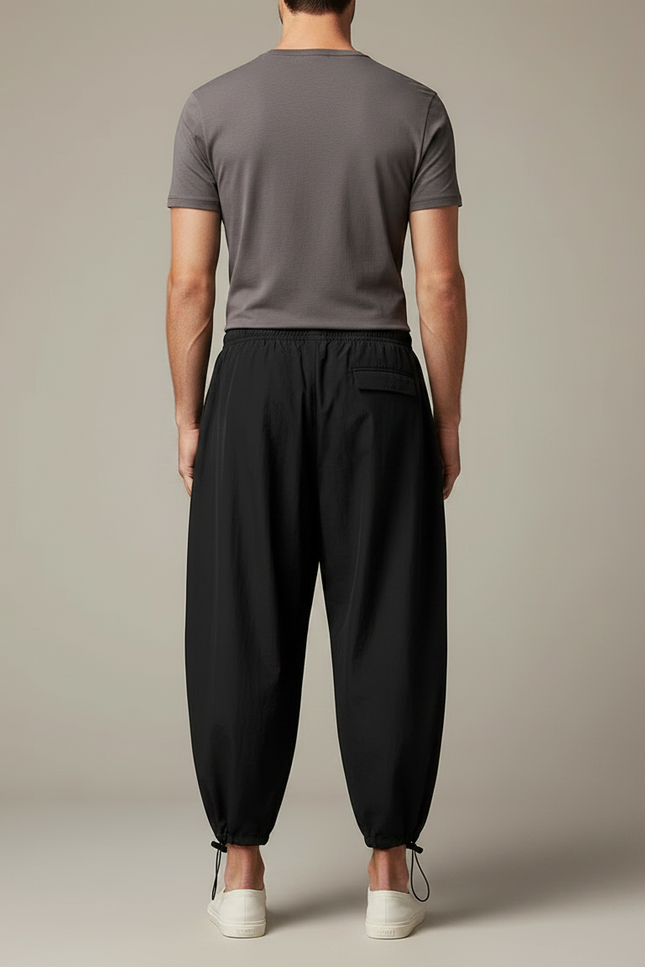 Pantalon Parachute Noir Ample Baggy Cordon Homme - Polyester - vue 2