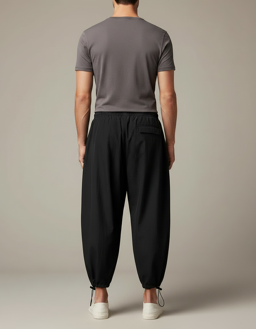 Pantalon Parachute Noir Ample Baggy Cordon Homme - Polyester - vue 2