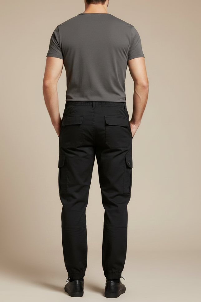 Pantalon Parachute Noir Cargo Homme Décontracté Multipoches - Toile - vue 2