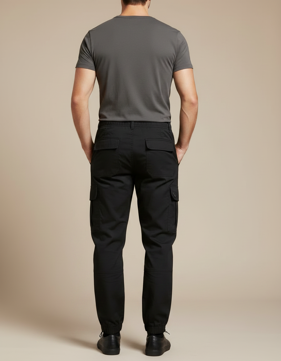 Pantalon Parachute Noir Cargo Homme Décontracté Multipoches - Toile - vue 2