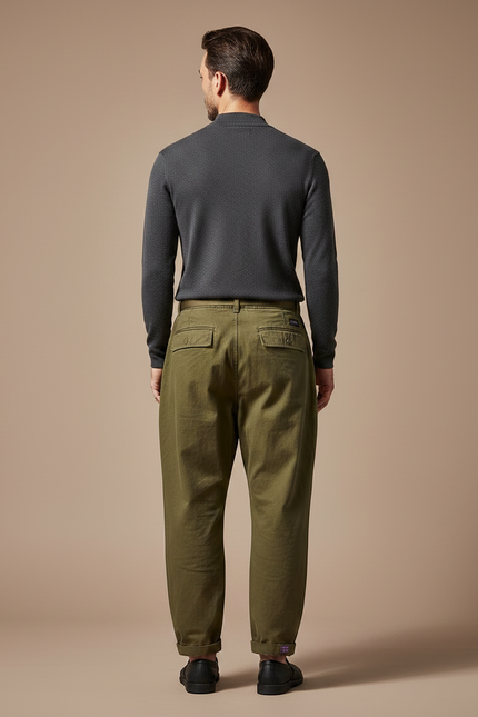 Pantalon Parachute Vert Armée Ample Coton Homme Décontracté - Kaki - vue 2