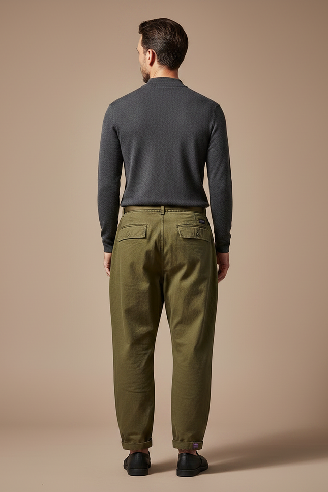 Pantalon Parachute Vert Armée Ample Coton Homme Décontracté - Kaki - vue 2