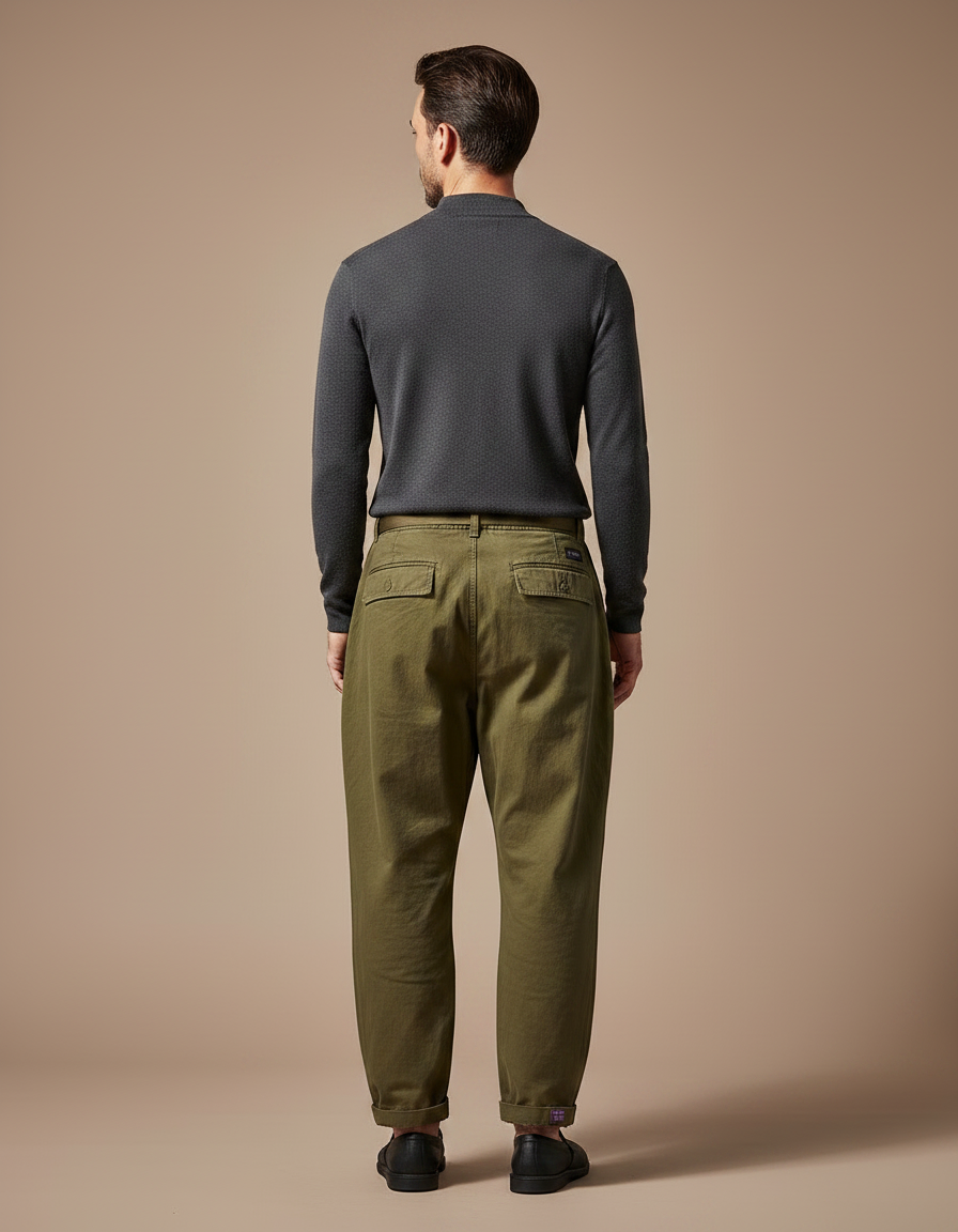 Pantalon Parachute Vert Armée Ample Coton Homme Décontracté - Kaki - vue 2