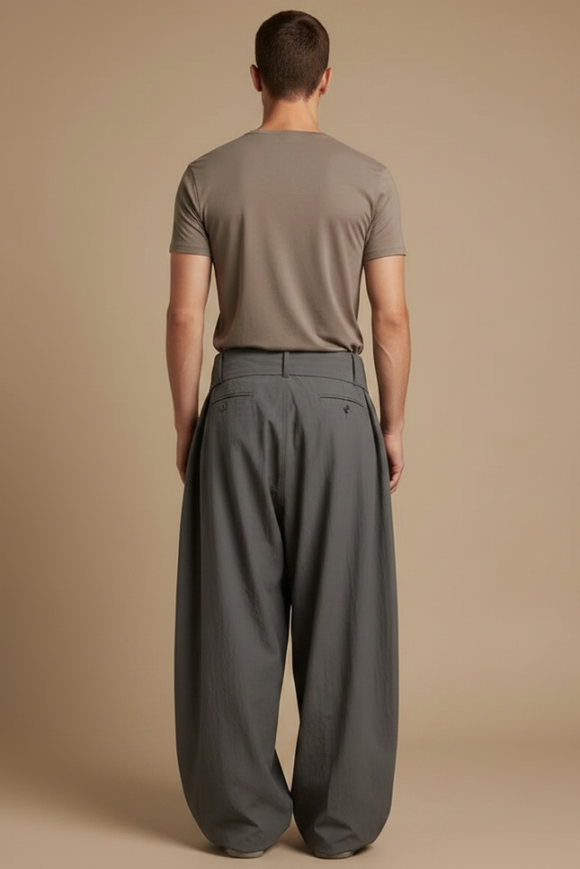 Pantalon Parachute Gris Ample Coton Cordon Décontracté - vue 2