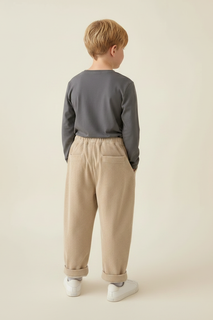 Pantalon Parachute Beige Côtelé Ample Élastiqué Enfant - Cordé - vue 2