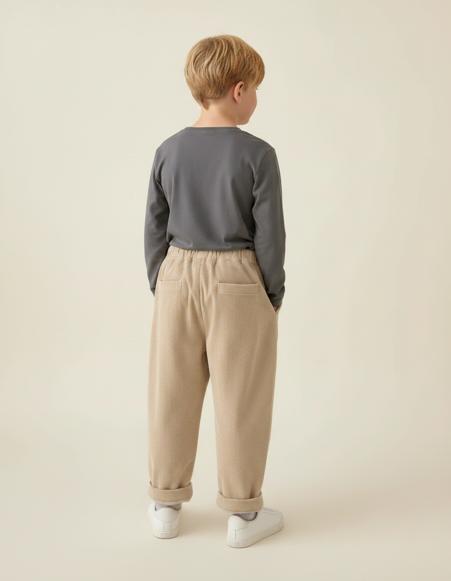 Pantalon Parachute Beige Côtelé Ample Élastiqué Enfant - Cordé - vue 2