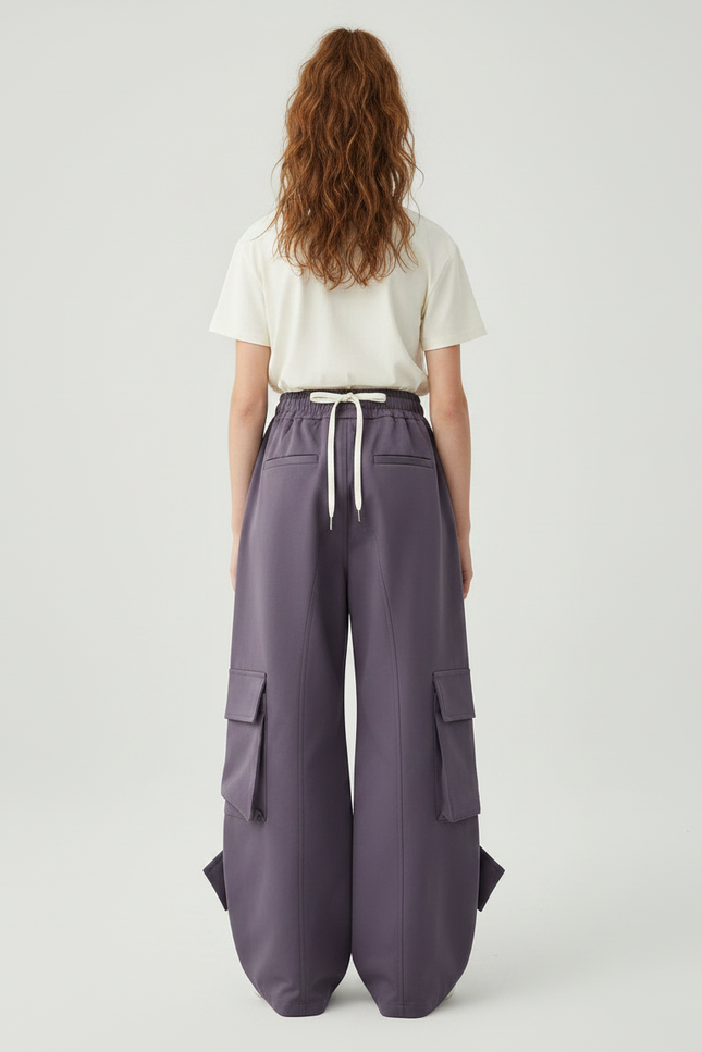 Pantalon Parachute Violet Cargo Ample Décontracté Fille - Polyester - vue 2