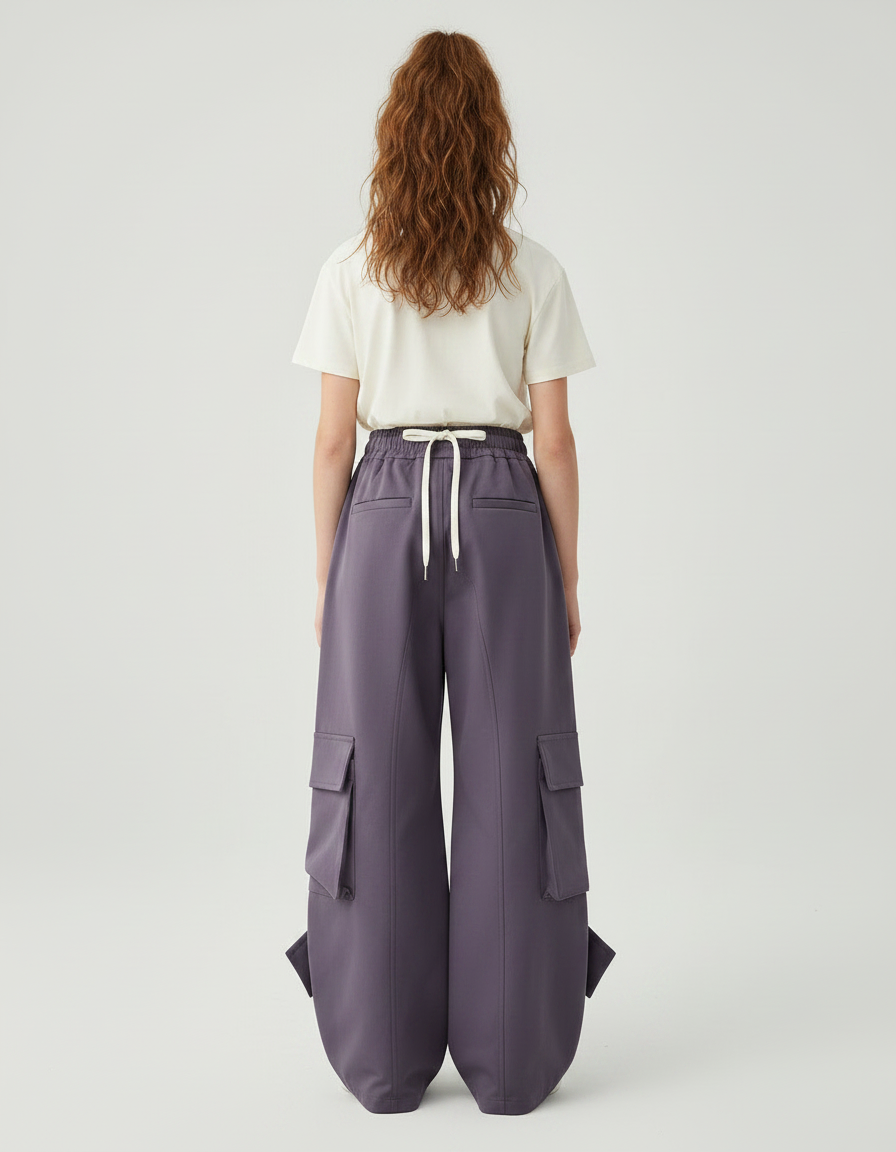 Pantalon Parachute Violet Cargo Ample Décontracté Fille - Polyester - vue 2