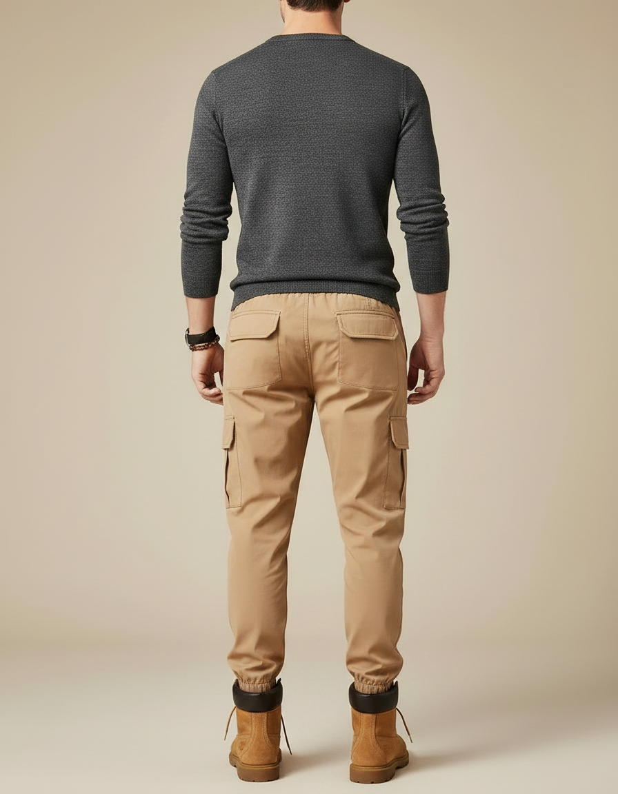 Pantalon Parachute Beige Cargo Décontracté Cordon Homme - Polyester - vue 2