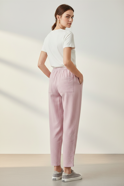 Pantalon Parachute Rose Lin Fluide Décontracté Femme - vue 2