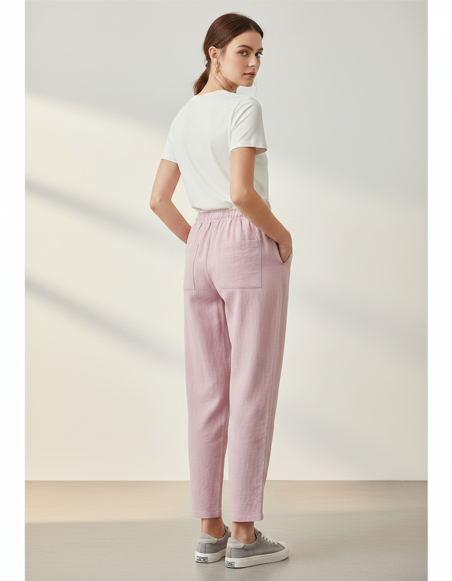 Pantalon Parachute Rose Lin Fluide Décontracté Femme - vue 2