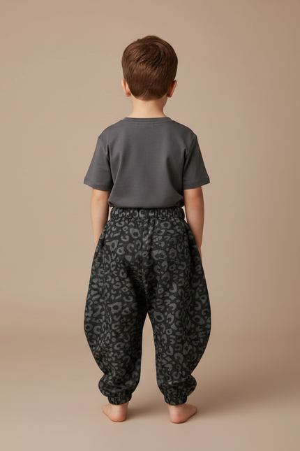 Pantalon Parachute Gris Imprimé Léopard Ample Enfant - Molleton - vue 2