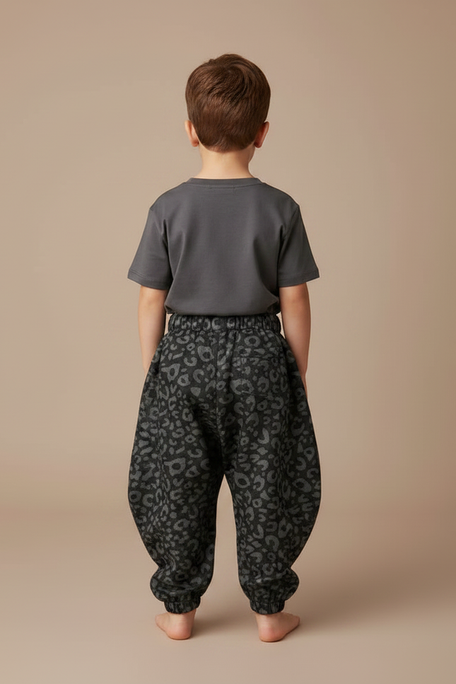 Pantalon Parachute Gris Imprimé Léopard Ample Enfant - Molleton - vue 2