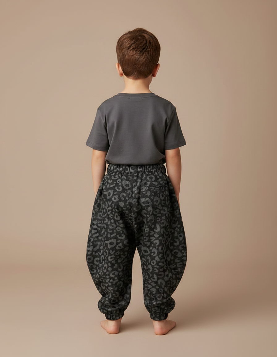 Pantalon Parachute Gris Imprimé Léopard Ample Enfant - Molleton - vue 2