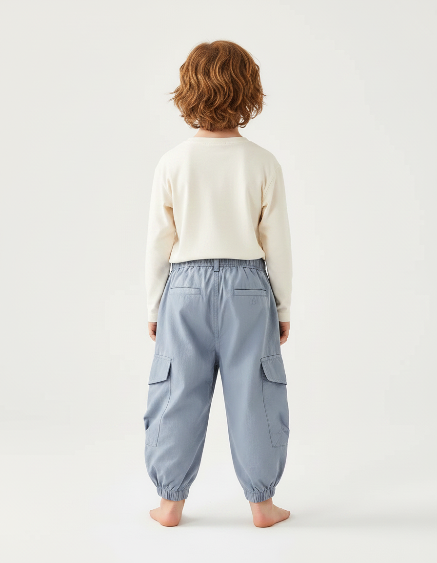 Pantalon Parachute Bleu Ciel Cargo Léger Enfant - Polyester - vue 2